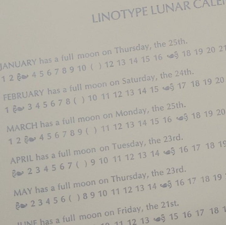 Lunar Linotype Calendar