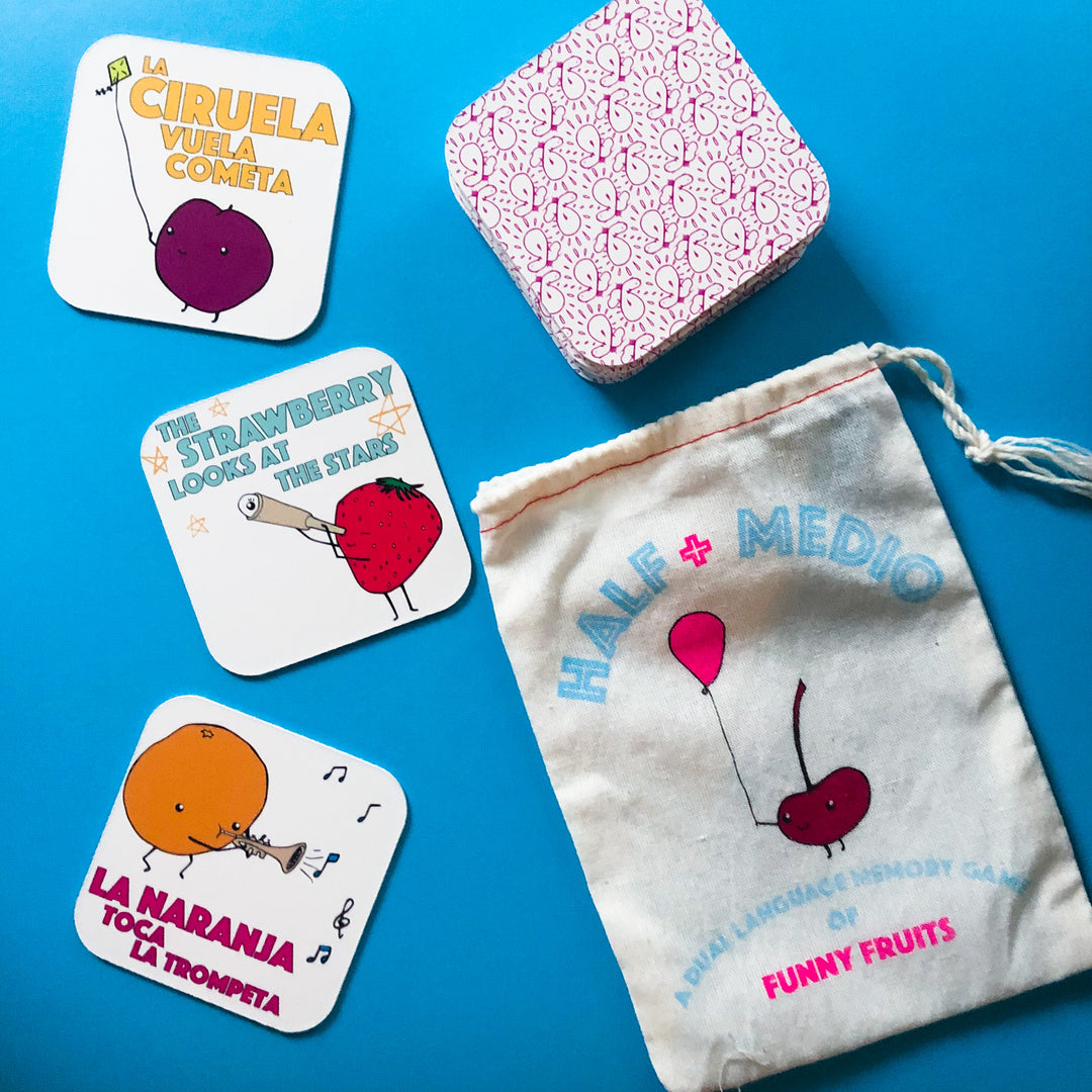 Game - Half & Medio Fruits - Spanish-English Bilingual Memory Game