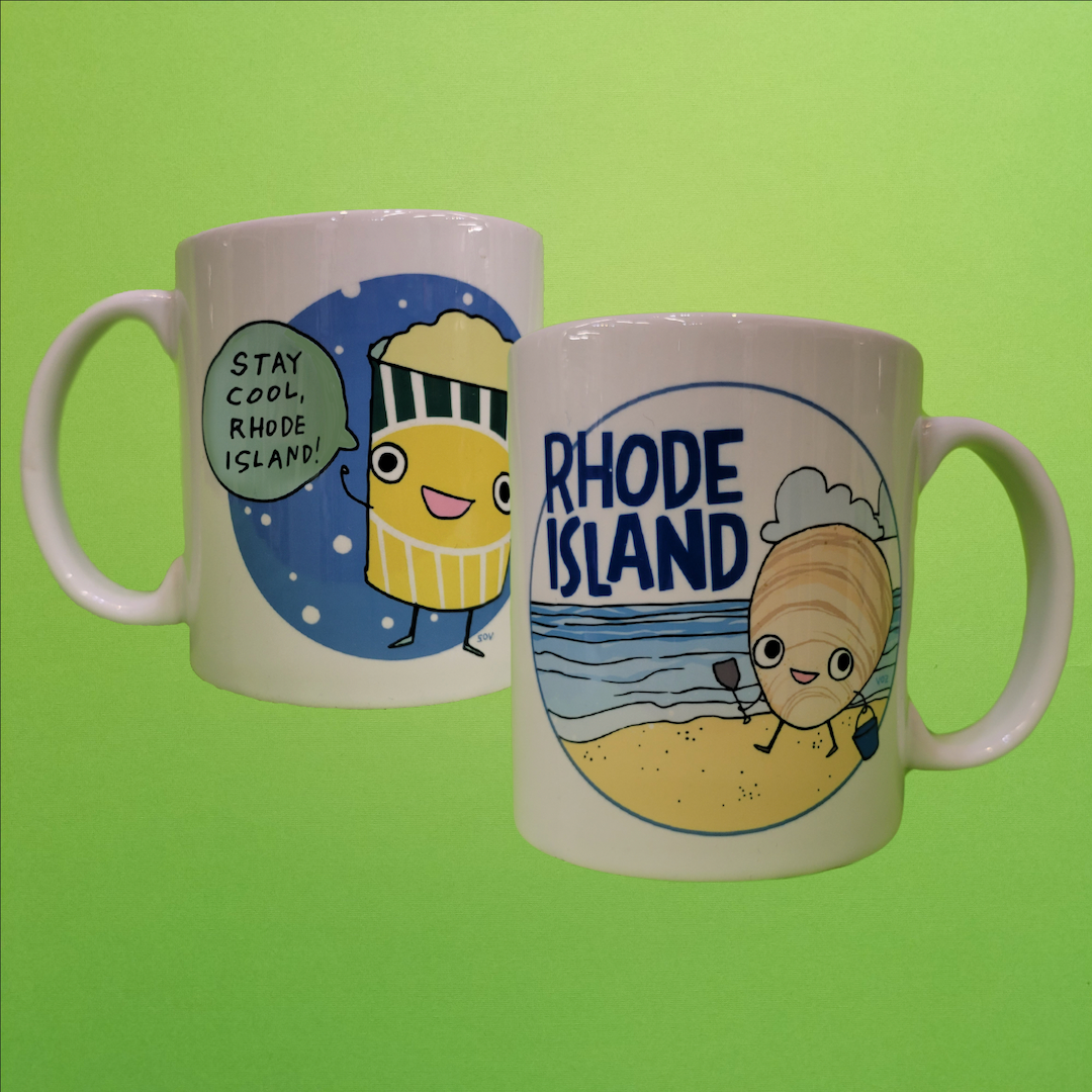 Stay Cool RI and Quahog Mugs